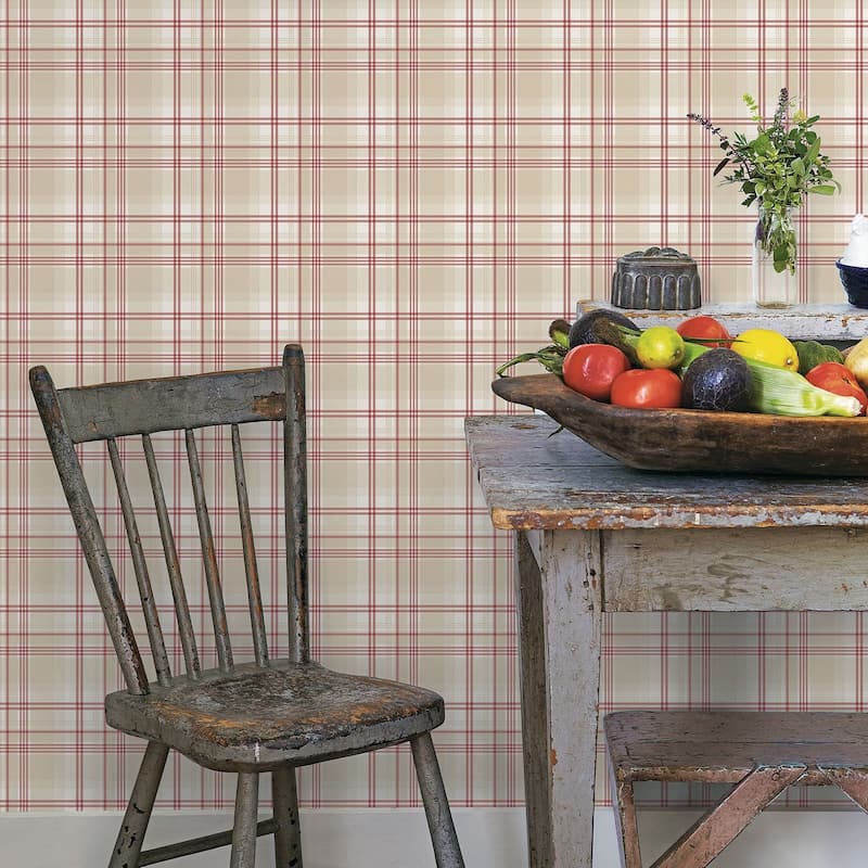 Galerie Wallcoverings Kitchen Recipes Traditional Plaid Design Vinyl on Non-woven Matte Wallpaper Roll
