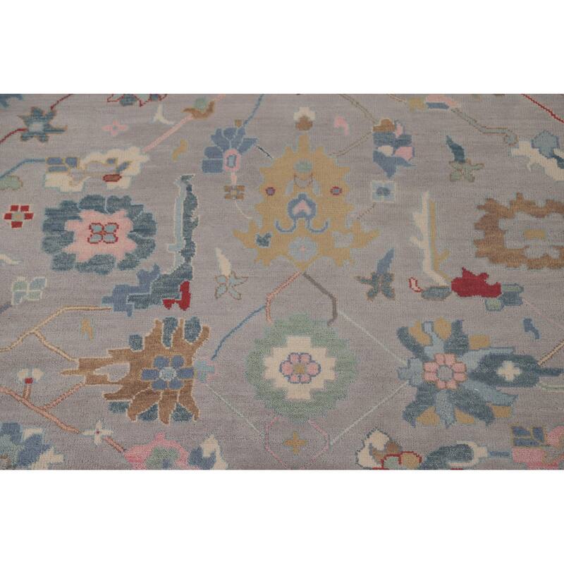 All-Over Gray Oushak Oriental Area Rug Hand-Knotted Wool Carpet - 9'0" x 11'8"