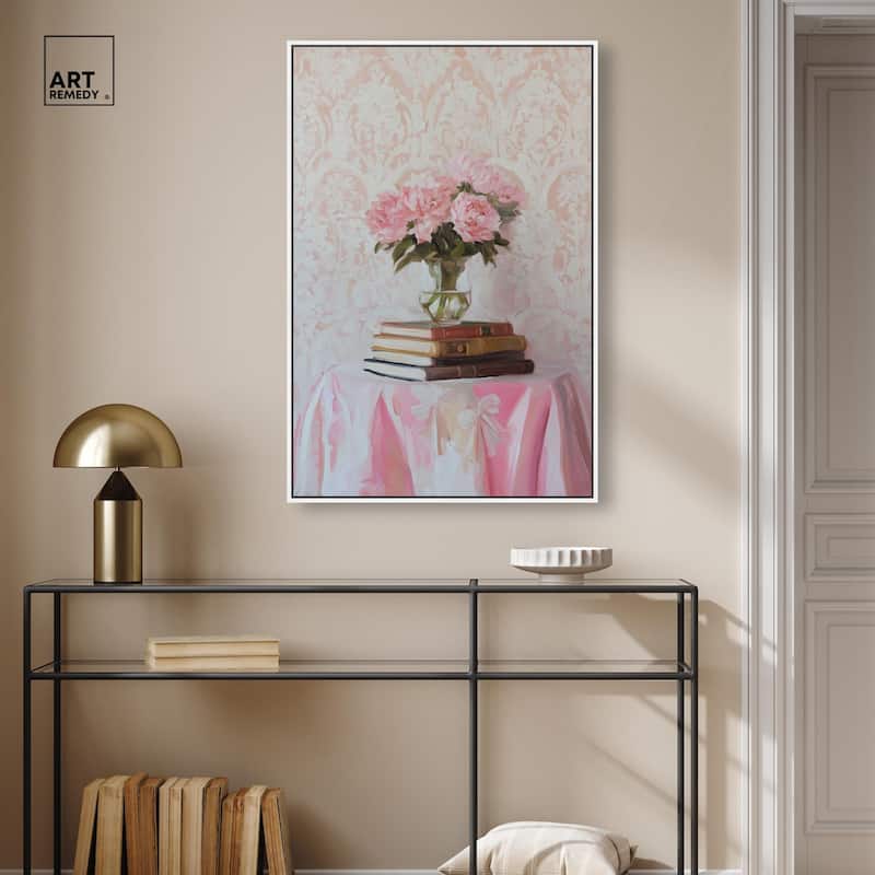 Pink Peonies on Books Canvas by Art Remedy