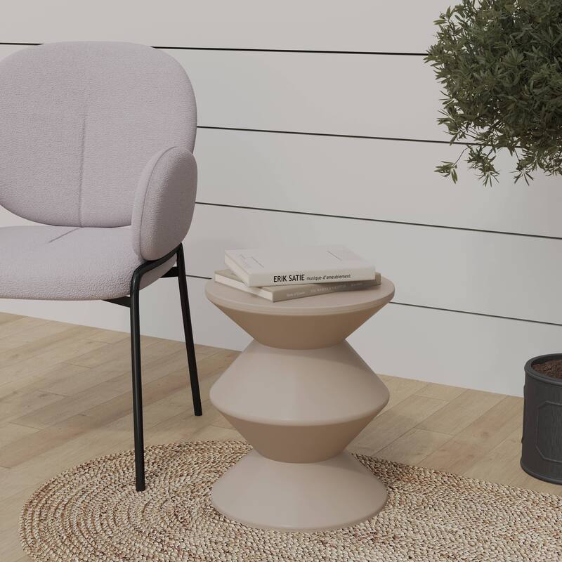 Round Side Table in ABS Plastic with Double-Hourglass Design End Table For Indoor and Outdoor
