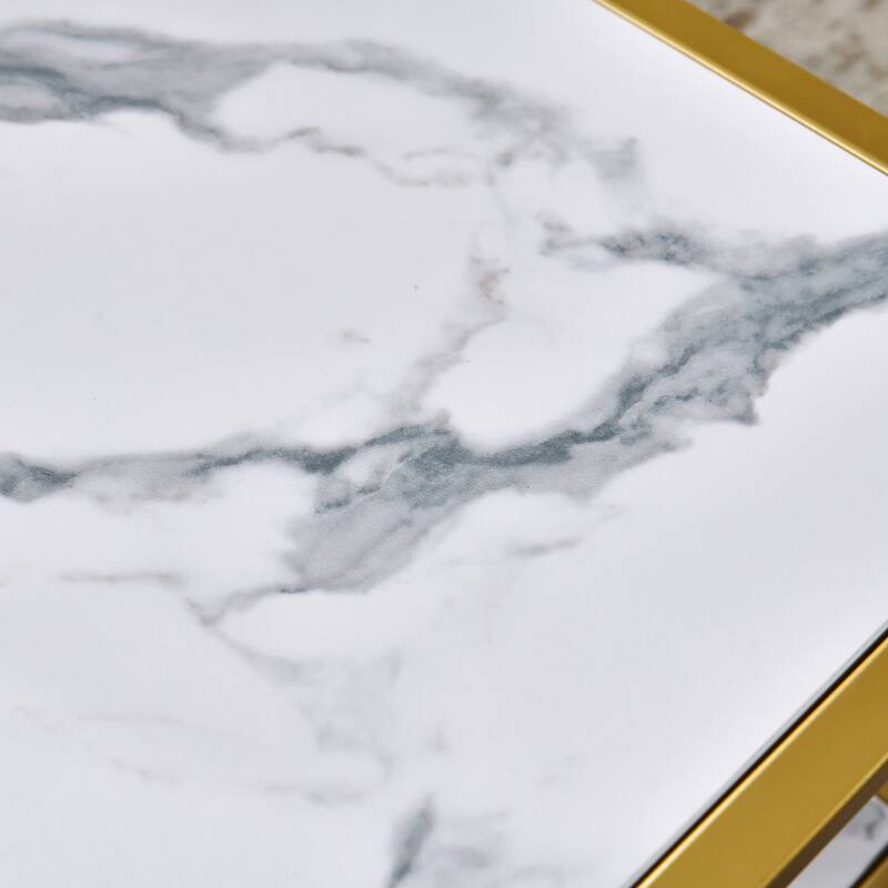 Wood marble color top Modern Nesting coffee table Square & rectangle With Black metal frame