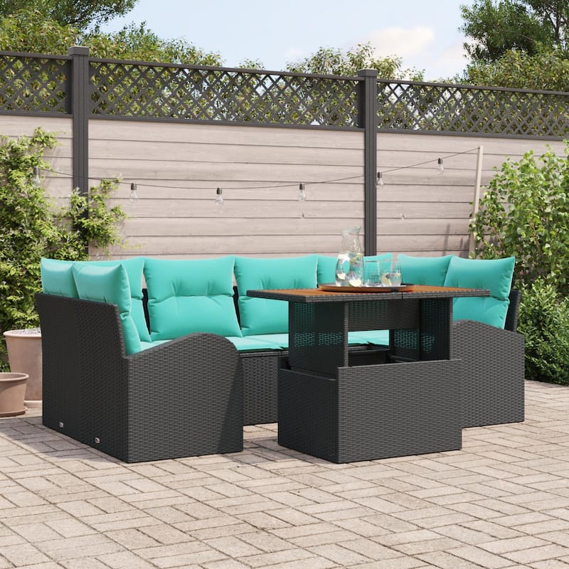 vidaXL 7 Piece Garden Sofa Set with Cushions - 92.1×48.8×27.2 - Black