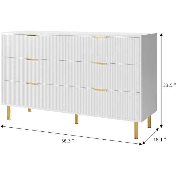 dimension image slide 1 of 4, Modern 6 Drawer Dresser for Bedroom with Gold Handle and Large Drawer