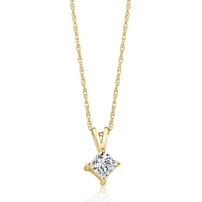 Gold Princess Cut 3/8ct Diamond Solitaire Pendant Enhanced