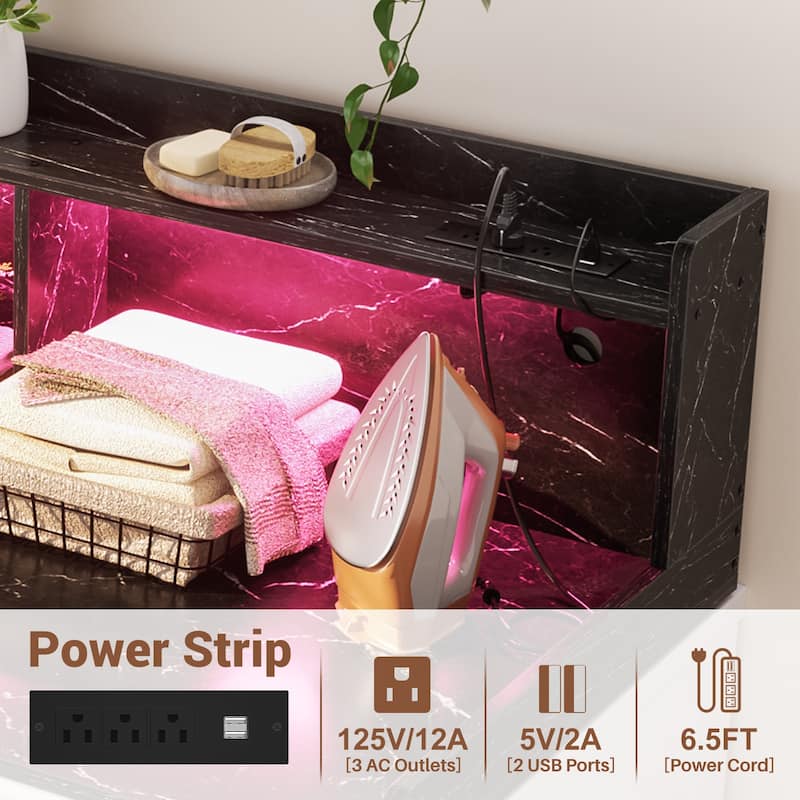 54" x 27.4" Laundry Countertop for Washer and Dryer with Non-Slip Pads，LED Lights，Power Outlets