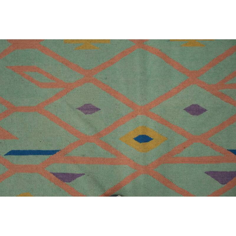 Hand Woven Oriental 100% Wool Carpet Southwestern Tribal Green Kilim Area Rug - 10' 7'' X 8' 5''