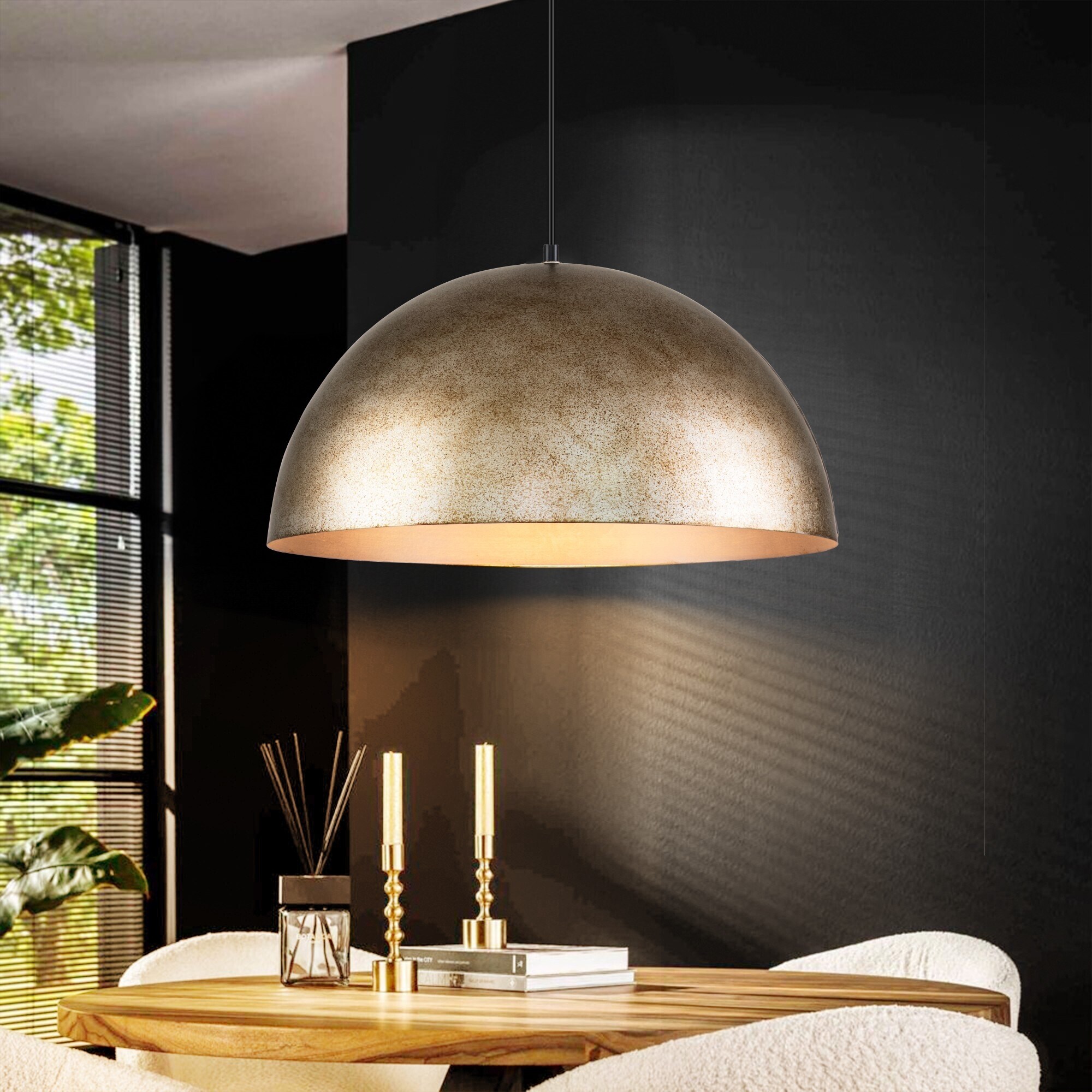 1 Light Industrial Distressed Brass with Gold Leaf Bowl Oversized Dome Pendant Light Gold Kitchen Island Lighting On Sale Bed Bath Beyond 39409588