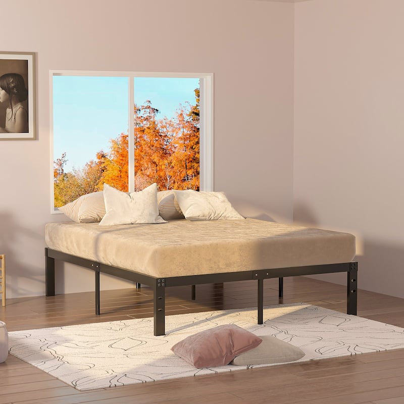VECELO Bed Frames No Box Spring Needed, Heavy Duty Metal Platform with Steel Slat, Easy Assembly, Black