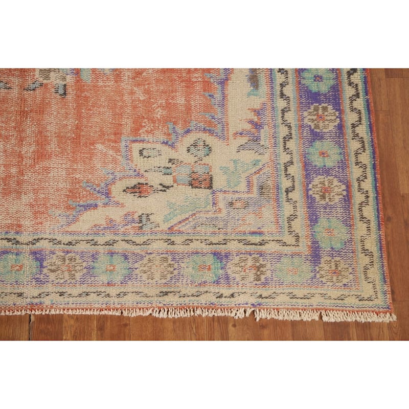 Distressed Sparta Turkish Vintage Area Rug Hand-Knotted Wool Carpet - 6'3" x 9'0"