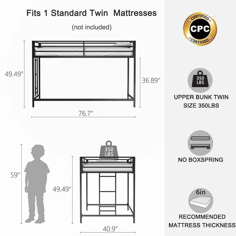 junior twin loft bunk black