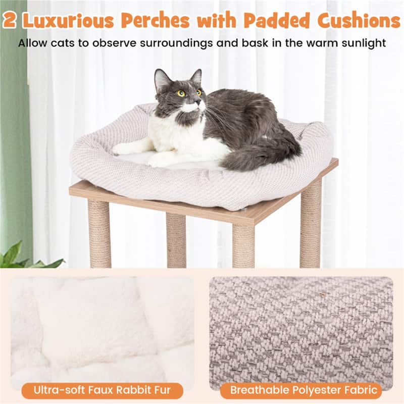 47-Inch Wooden Cat Condo with 2-Story Design, Luxury Perches, Soft Cushions & Natural Jute Scratching Posts - 31" x 15" x 47"