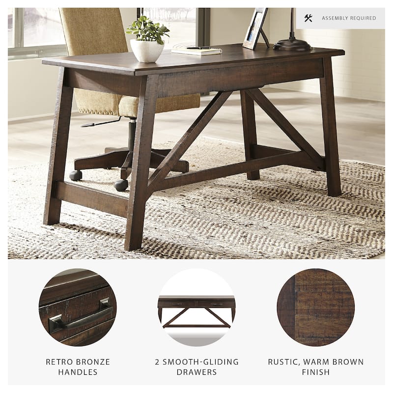 Baldridge Rustic Brown Home Office Large Leg Desk