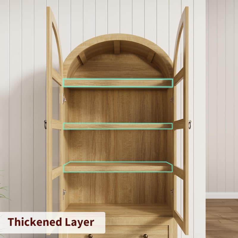 Kitchen Pantry Cabinet, 72" Tall Arched Kitchen Pantry Storage Cabinet, Wood Versatile Rustic Cupboard with Drawers