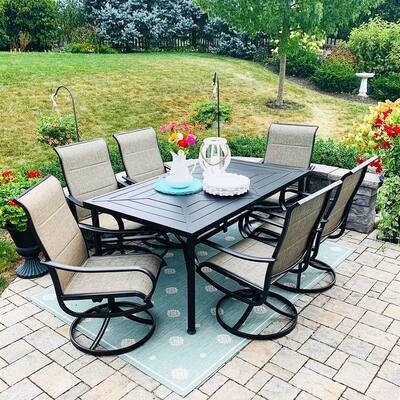 7-Piece Patio Dining Set of 6 Sling Swivel Chairs and a Metal Dining Table