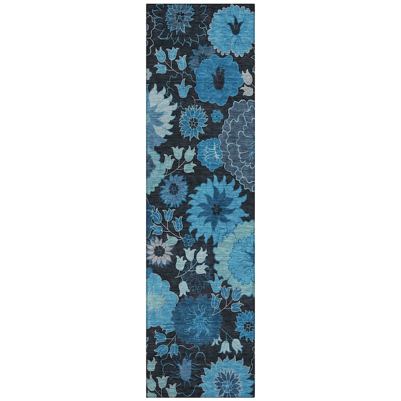 Machine Washable Indoor/ Outdoor Modern Floral Chantille Rug