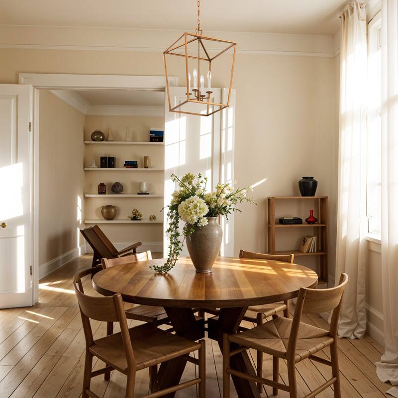 Seraphine Modern Pendant Light - Metal Aged Brass Lantern Light Fixture For Scandinavian, Minimalist, Contemporary Room Decor