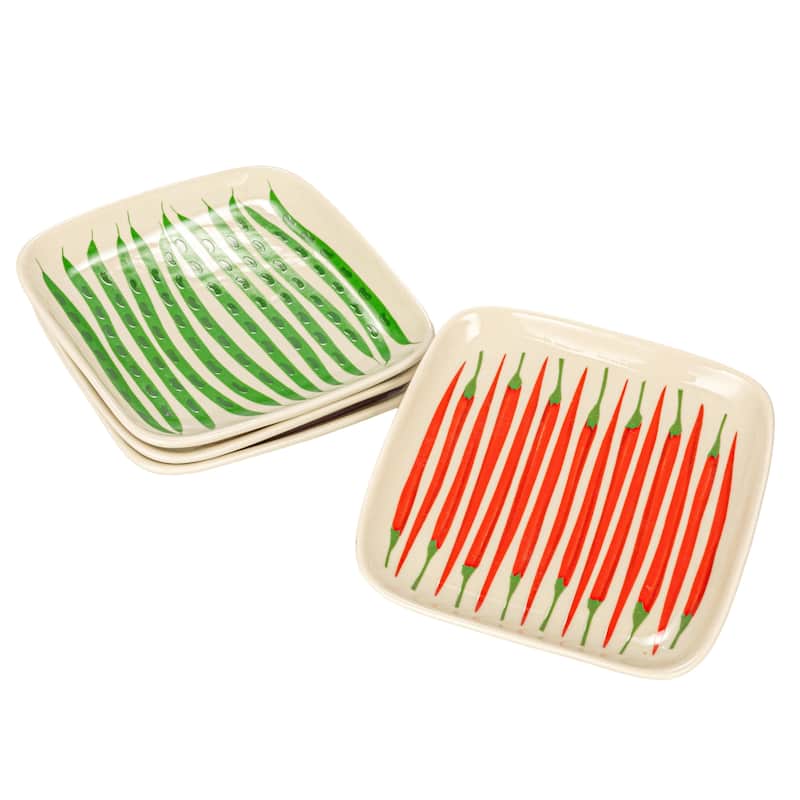 Stoneware Plate with 4 Vegetable Styles - 5.9"L x 5.8"W x 0.8"H