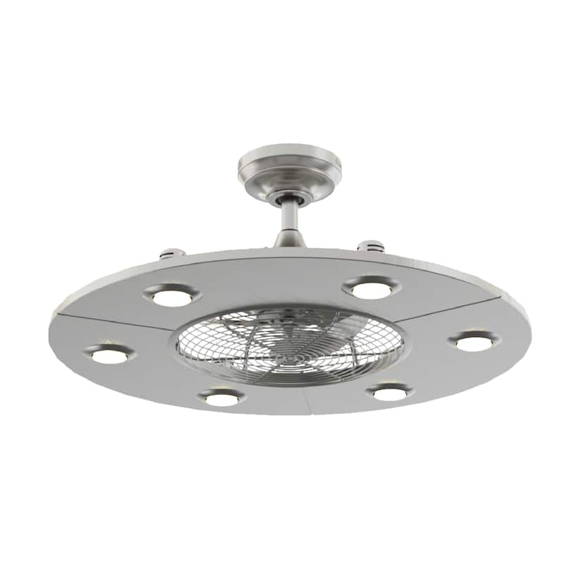 Fanimation Studio Collection Dex 12 inch Brushed Nickel Fandelier Ceiling Fan with LED Lights and Remote - Brushed Nickel - Remote