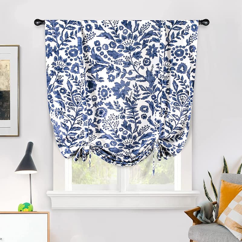 Porch & Den Ouzel Floral Watercolor Tie Up Single Curtain Panel