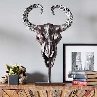 Autrey Indoor Aluminum Handcrafted Bull Skull Wall Decor with Stand by Christopher Knight Home