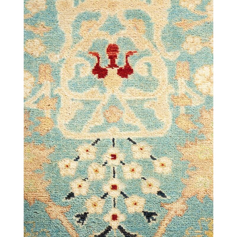 Overton Hand Knotted Wool Vintage Inspired Modern Contemporary Eclectic Light Blue Area Rug - 6' 2" x 8' 7"