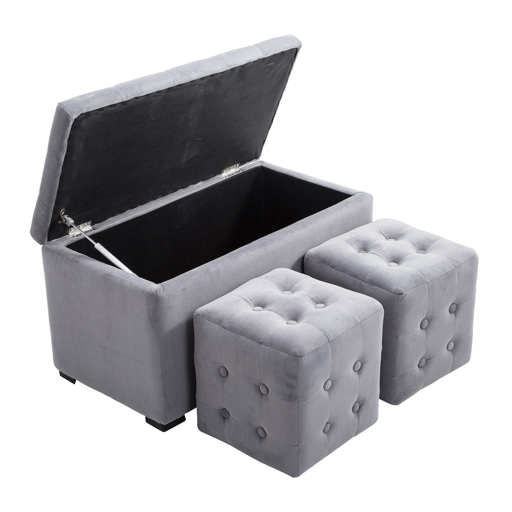 HomCom 3 piece Tufted Microfiber Storage Bench / Cube Ottoman Set