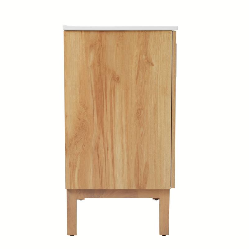Freestanding Bathroom Vanity with 2 Soft-Close Doors and Silver Handles, Horizontal Fence Design Cabinet Doors with 3mm Gaps