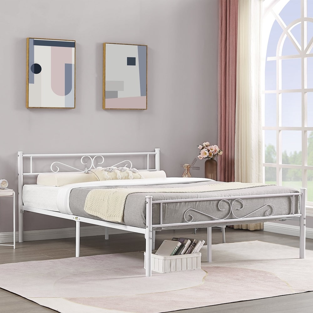 VECELO Modern Heavy Duty Metal Bed Frame with Headboard & Footboard Noise-Free No Box Spring Needed for 8-12 Inch Mattress