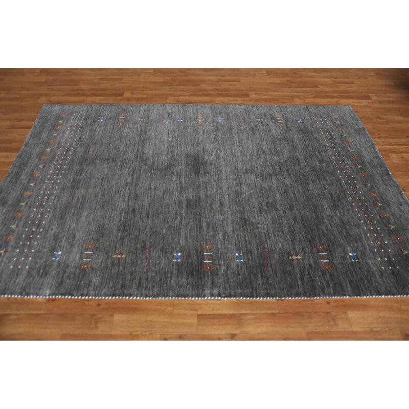Hand Knotted Oriental 100% Wool Carpet Tribal Tribal Greys & Charcoal Gabbeh Area Rug - 7' 8'' X 5' 0''
