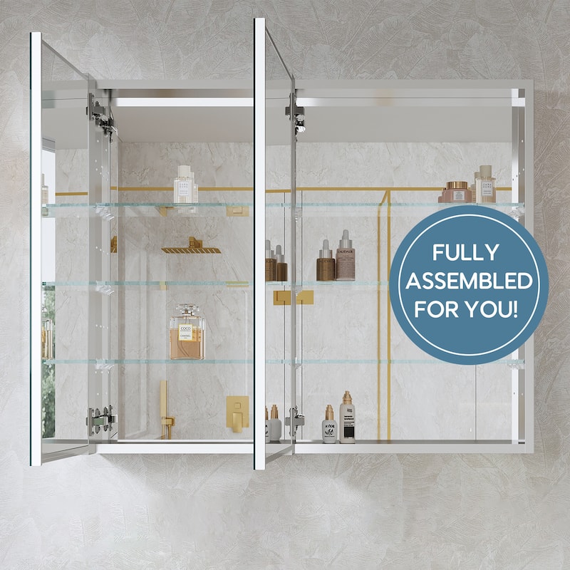36''W X 30''H Recessed Or Surface Wall Mount Bathroom Medicine Cabinet With Adjustable Glass Shelves