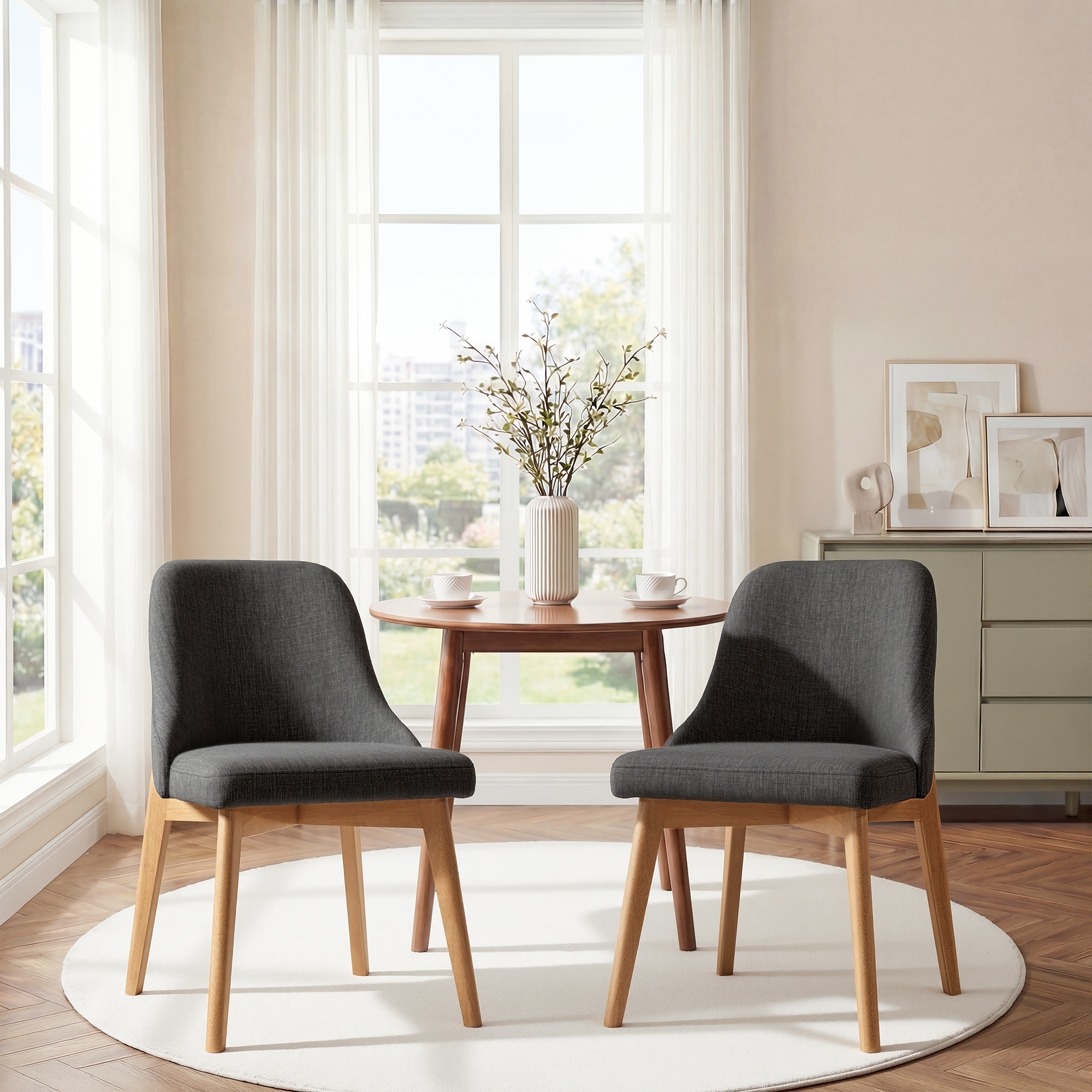 Upholstered Side Chair Dining Chairs Kitchen Chairs with Wood Legs Set of 2