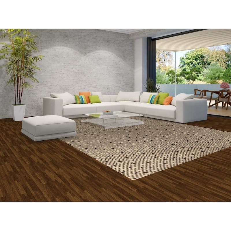 Beige Striped Nepalese Large Area Rug Handmade Wool Carpet - 10'1" x 13'9"