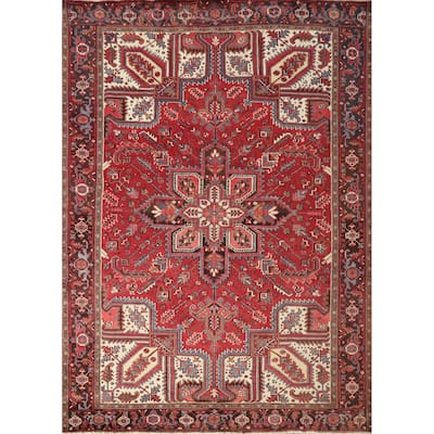 Hand Knotted Oriental 100% Wool Carpet Traditional Medallion Red Heriz Area Rug - 9' 5'' X 7' 10''