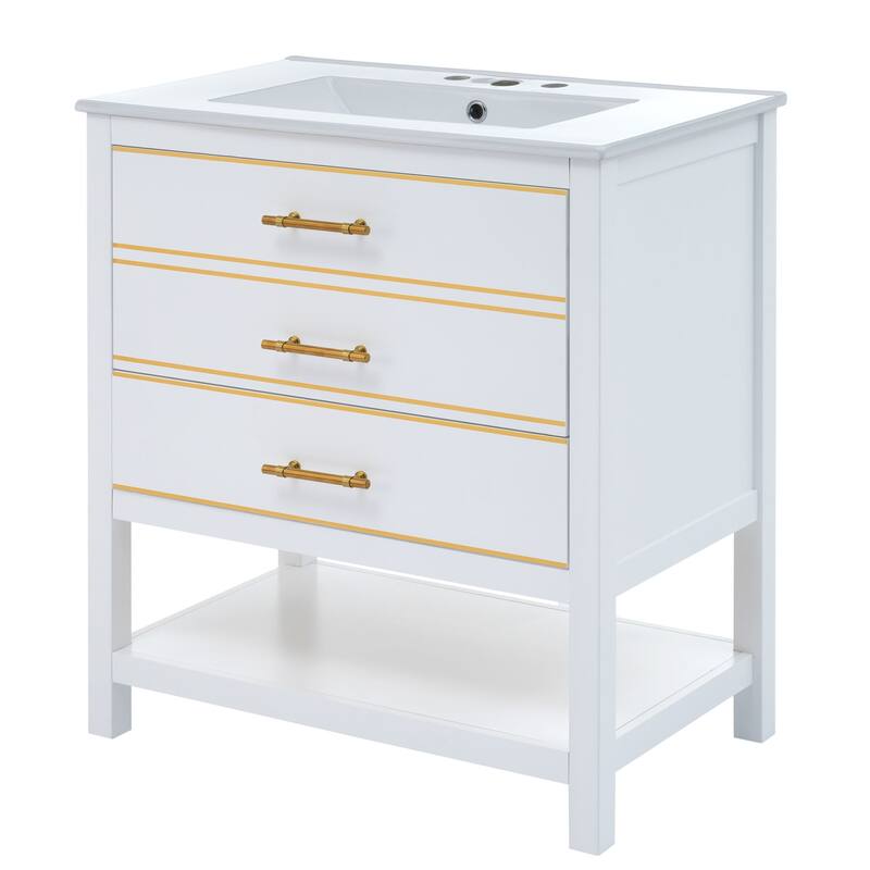 Bathroom Vanity with Sink, Vanity Set with 2 Drawers, Bathroom Storage Cabinet with Open Shelf and 2 Soft Closing Doors