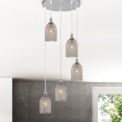 Lilah Silver 5-Light Metal Bell Shades Cluster Cylinder Pendant Light
