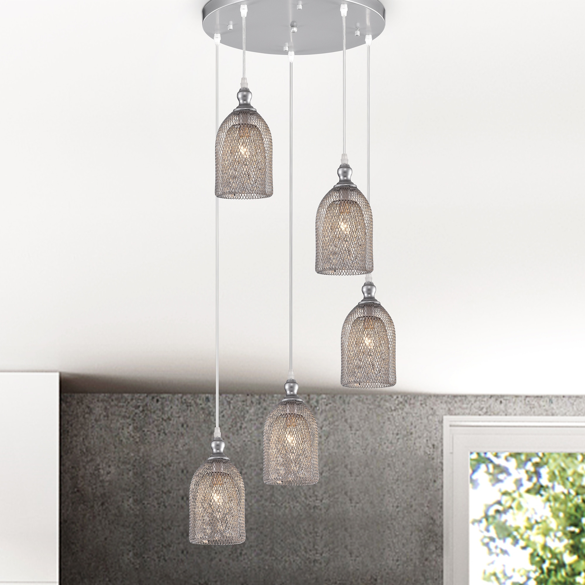 Warehouse of Tiffany Lilah Silver 5-Light Metal Bell Shades Cluster Cylinder Pendant Light