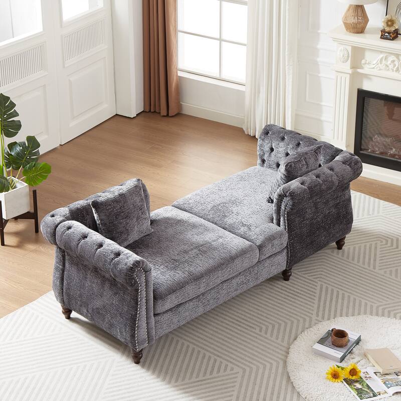 81" Button Tufted Sleeper Sofa Bed with Nailhead and Pillows