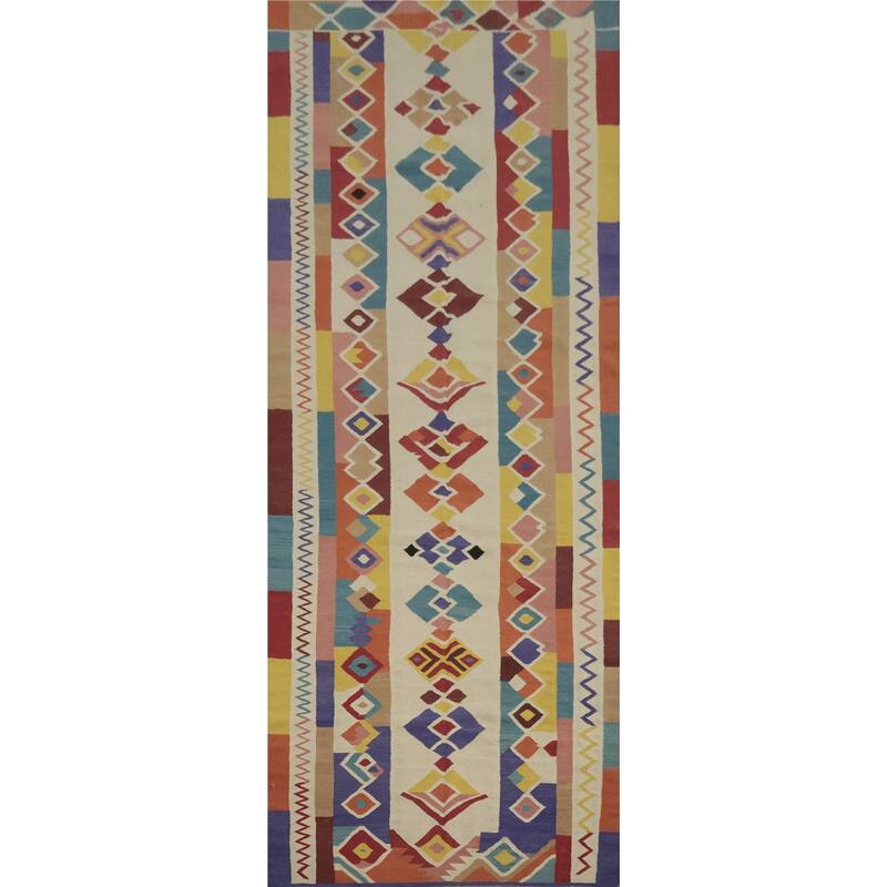 Hand Woven Oriental 100% Wool Carpet Southwestern Tribal Multi-Colored Kilim Runner Rug - 18' 0'' X 5' 3''