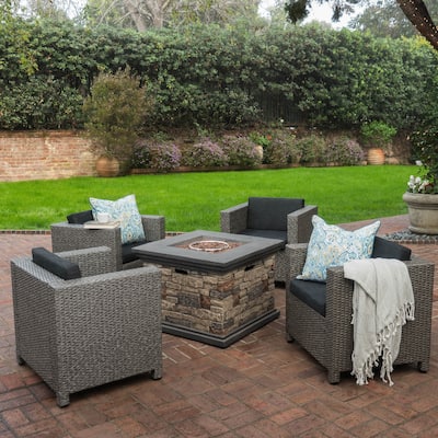 Puerta Outdoor 5-piece Club Chair and Fire Pit Set by Christopher Knight Home