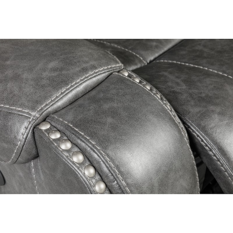 Roundhill Furniture Achern Faux Leather-Air Nailhead Manual Reclining 3-Piece Sofa Set