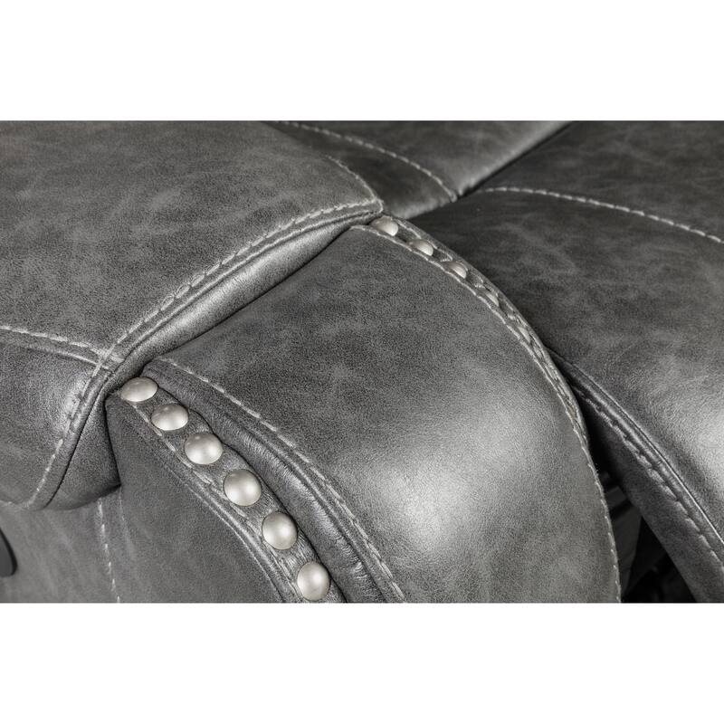 Roundhill Furniture Achern Leather-Air Nailhead Trim Manual Reclining Sofa and Loveseat