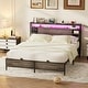 preview thumbnail 52 of 75, Bed Frame with Charging Station and RGB LED Lights, Sturdy Platform Bed with Storage Headboard,