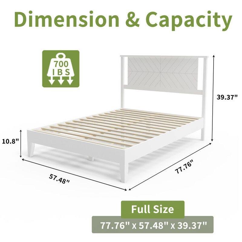 Twin Size Deluxe Bed Frame with Headboard with Solid Wood, No Box Spring Needed, Easy Assembly, White