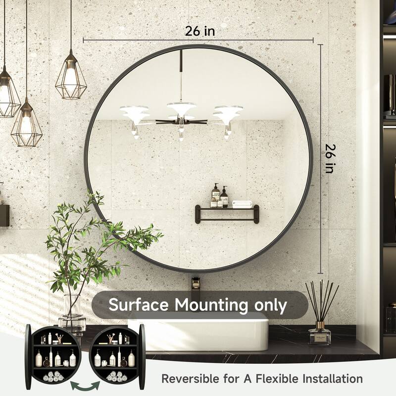 TokeShimi Metal Framed Round Medicine Cabinet with Mirror for Vanity