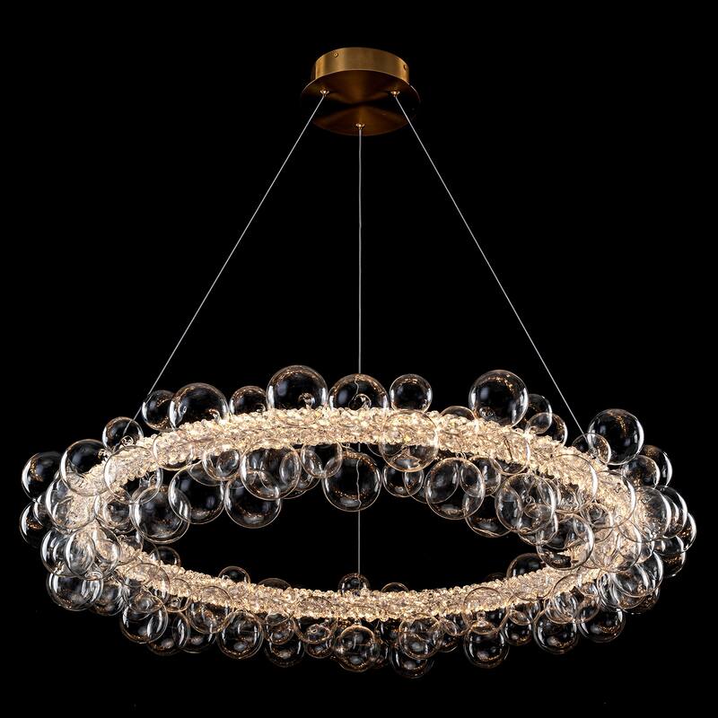 Crystal Bead LED Chandelier with Glass Globe, Adjustable