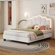 preview thumbnail 2 of 16, Full Size Upholstered Flower-Shape Bed with LED Light Strip, Sherpa Fabric Platform Bed with Wooden Slats Support, White