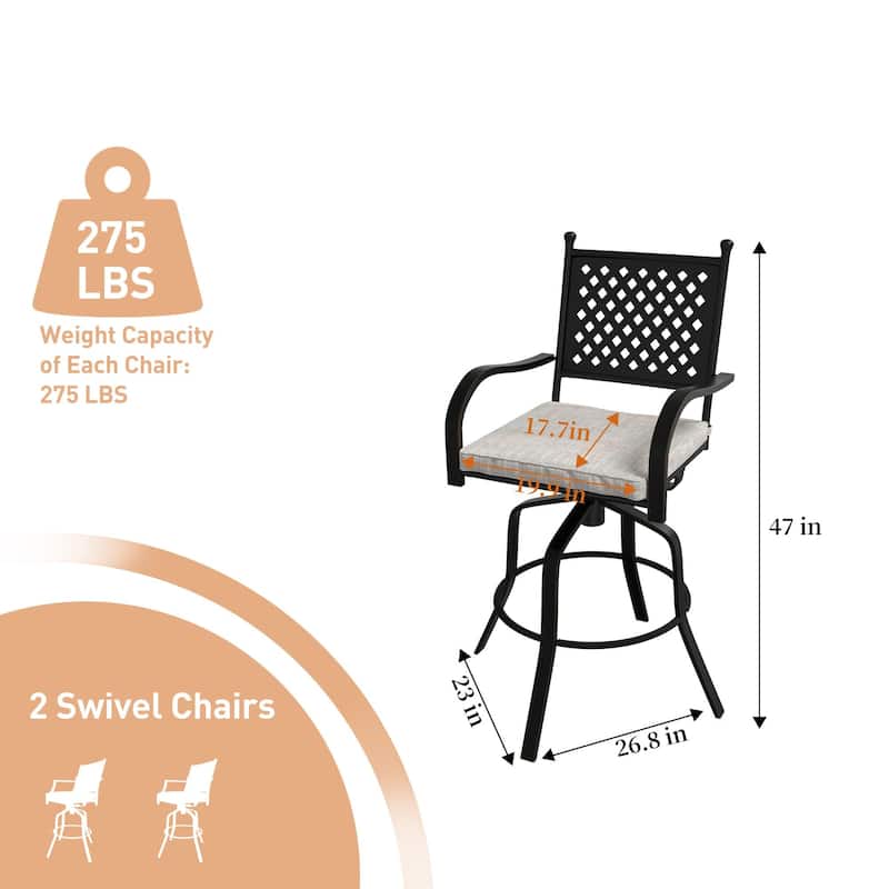 Outdoor Patio Beige Aluminum Swivel Bar Stools (Set of 2)