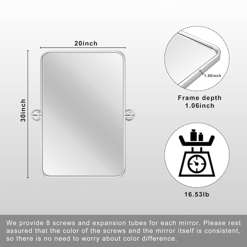 Rectangle Bathroom Tilting Vanity Wall Pivot Mirror, with Rounded Corner Design
