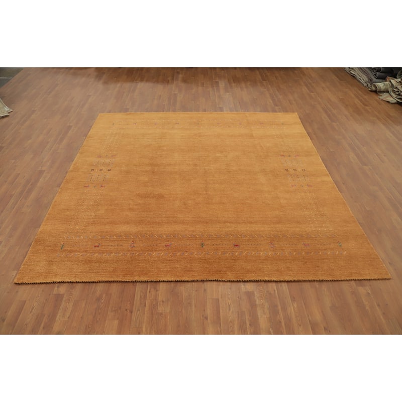 Hand Knotted Oriental 100% Wool Carpet Tribal Animal Pictorial Oranges & Rust Gabbeh Area Rug - 8' 11'' X 8' 11''