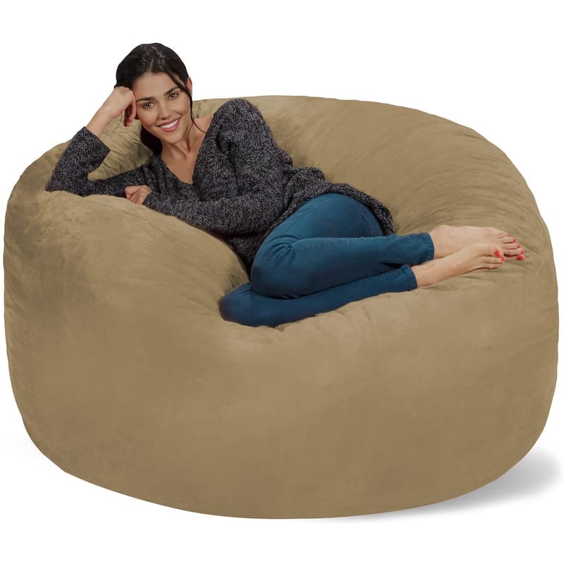 Bean Bag Chair 5-foot Memory Foam Removable Cover Bean Bags - Camel Micro Suede